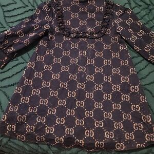 Gucci Kids Black Dress with Gold GG Pattern